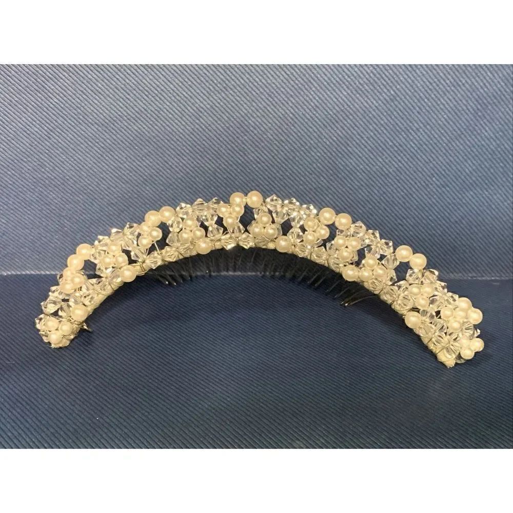 Vintage Fenaroli for Regalia Bridal Headpiece For Veil Faux Pearls Clear Beads